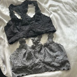 Black and grey lace bralettes